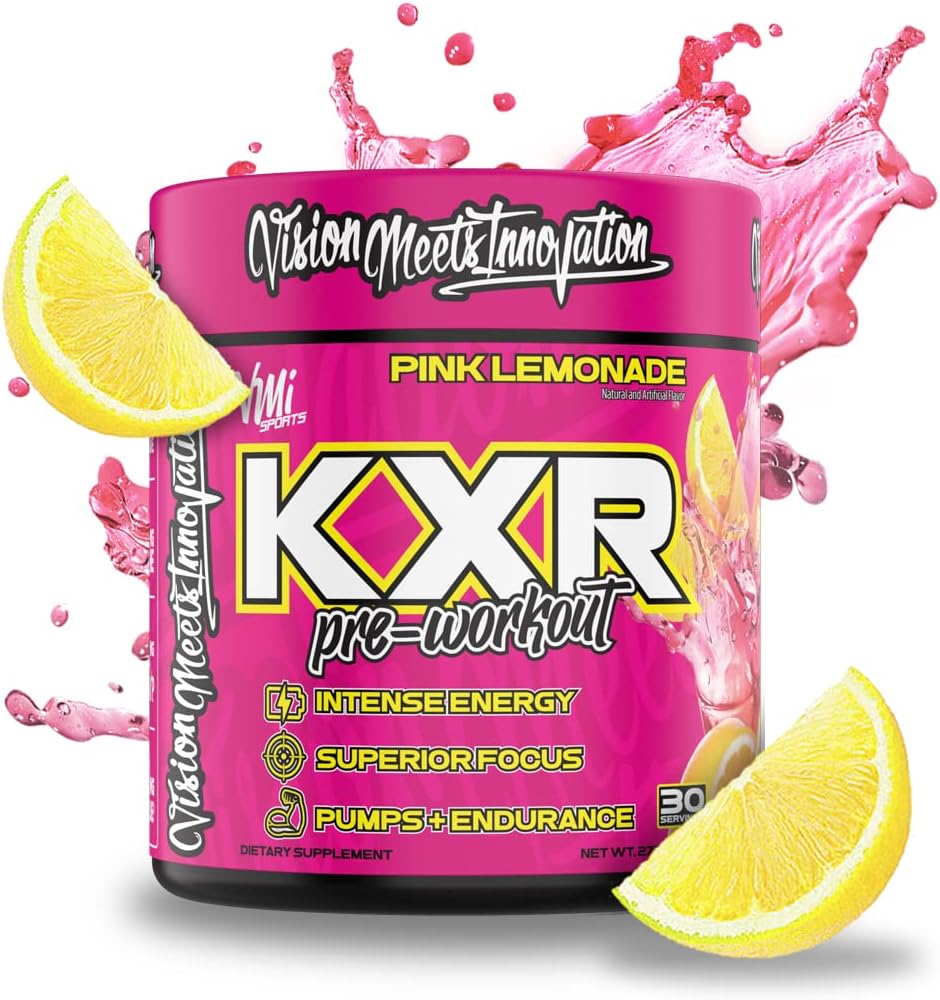 KXR Pre-Workout Energy Powder | Bevanda pre-allenamento intensa per uomini e donne| Creatina Free | Migliora le prestazioni - Maggiore messa a fuoco e maggiore resistenza | 30 Serve (Pink Lemonade)
