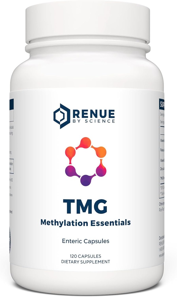 Renue By Science TMG | High Strength TMG Supplements | 120 Trimethylglycine kapsulak - 900mg TMG zerbitzatu B12 bitamina B6 Folate & Zinc | Made in USA & Third-Party Tested