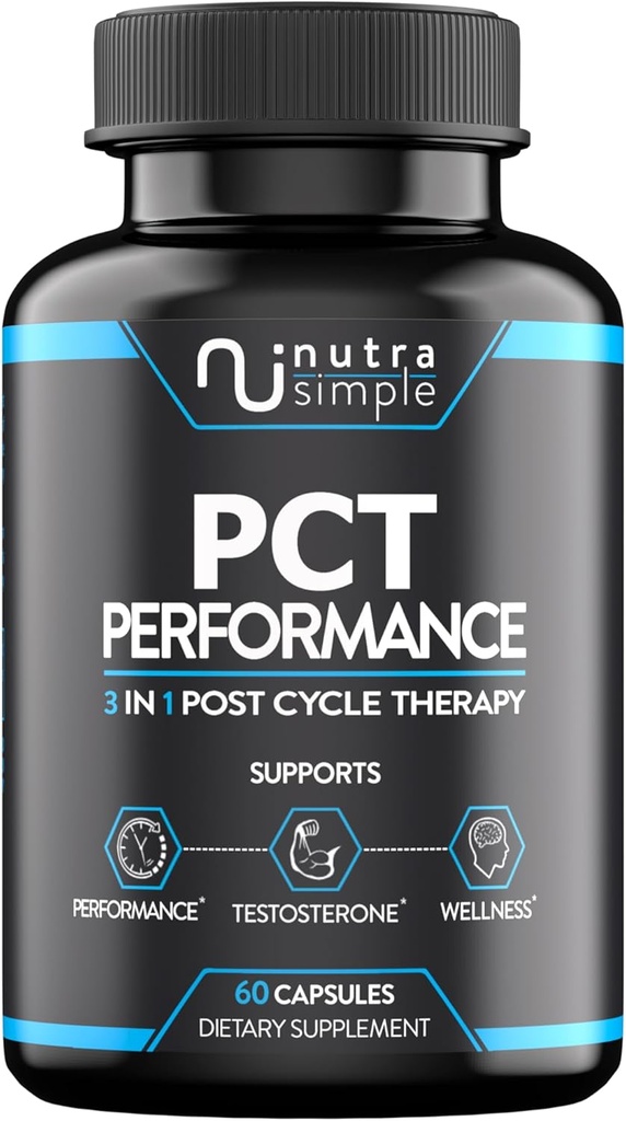 PCT Supplement for Men, 3-in-1 Post Cycle Support & Natural Booster z estrogen bloker, Jetrna podpora Formula, Made in USA, s Fenugreek, Chrysin, Tongkat Ali, Milk Thistle - 60 kapsul