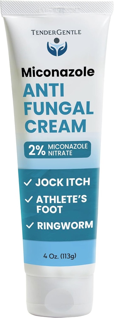Miconazol Antifúngico Creme para Pele - 4 onças de Nitrato de Miconazol para Coceira de Jock, Pé de Atleta, Coceira e Ringworm