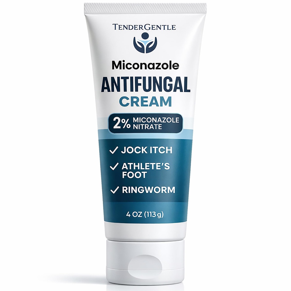 Miconazole Antifungal Cream for Skin - 4 oz of Miconazole Nitrate for Jock Itch, Athlete's Foot, Itching, and Ringworm
