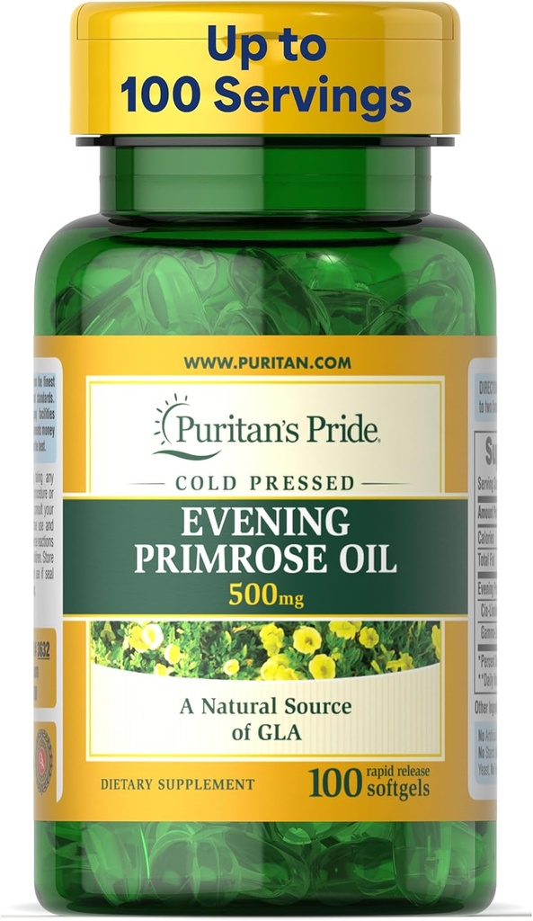 清教徒的"荣耀寒冷晚报"(Primrose Enterpressed Primrose Oil 500 mg)与GLA,"女性与皮肤健康饮食支持补编",100"快速释放软宝石"