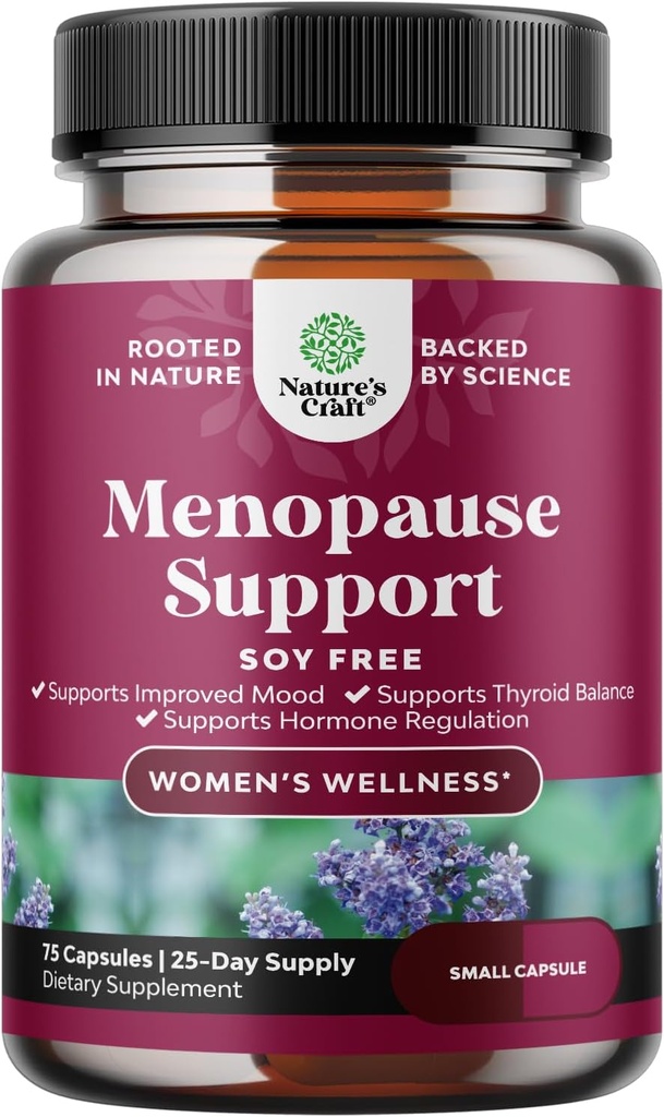 Komplet herbal menopause supplement til kvinder - Soja gratis kvindelige Hormone Balance Kapsler til natten Sweats Hot Flashs & Mood Swings med Dong Quai, Chaste Berry & Black Cohosh Root - 75 Count Pack
