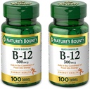 ויטמין B12 של Nature's Bounty ויטמין B12, תומך במטבוליזם אנרגיה ובבריאות מערכת העצבים, 500mcg, Tablet, 100 Ct (Pack of 2)