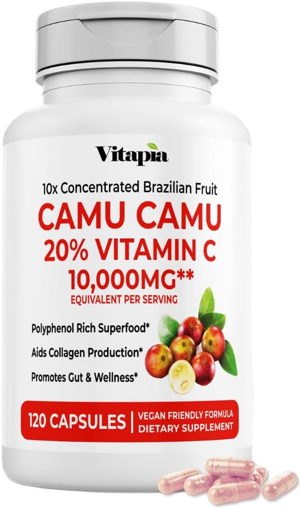 Organic Camu Camu Extract 20% Witamina C Kapsułki - Immune, Kolagen, Wsparcie metabolizmu - 120 Kapsułki Veggie - Nie GMO, Gluten Free, Suplement Wegański