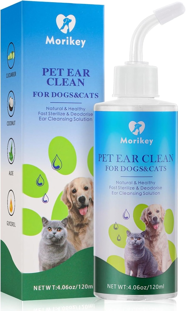 Pet Ear Cleaner Solution for Dogs&Cats, Nature Dog Ear Drops Helps Eliminate Odor Relieve Soothe Itchiness - 4.06oz/120ml
