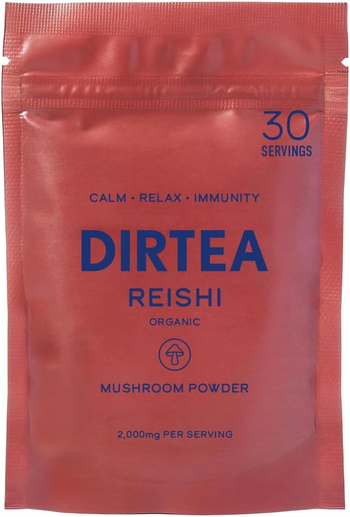 DIRTEA Reishi蘑菇粉 → 2,000mg / 服务 → 有机, Vegan & 非 GMO → 睡眠质量,压力和豁免支持 → 高强度补充 → 60g - 30 服务