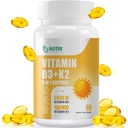 Vitamin D3 K2 with MCT Oil, Vitamin D3 5000 IU and K2 100mcg, Formula 2 in 1 for Bone and Heart Health, Gluten Free - 60 Count Softgels