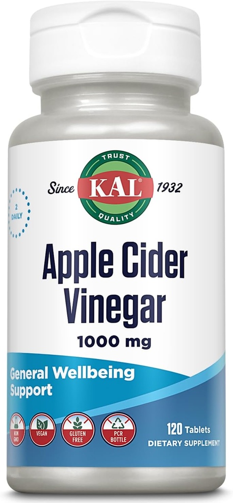KAL Appleのサイダーの酢のカプセル、500のmg、120の計算