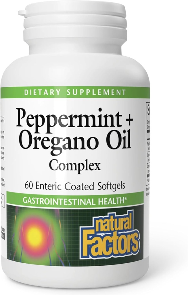 Fattori naturali, Peppermint & Oregano Oil Complex, Aiuto Digestivo per la Salute Gastrointestinale, 60 softgels