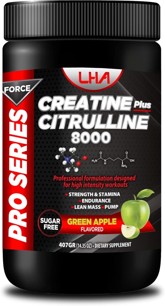 Forza Pro Creatina + Citruline 8000 Strenght & Stamina, resistencia, Lean Mass, Pump. Apple Flavor 400g