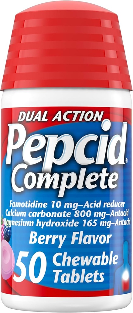 Pepcid Complete Acid Reducter + Antacid Chewable tabletes, Heartburn Relief, Berry, 50 (iepakojums May Varary)