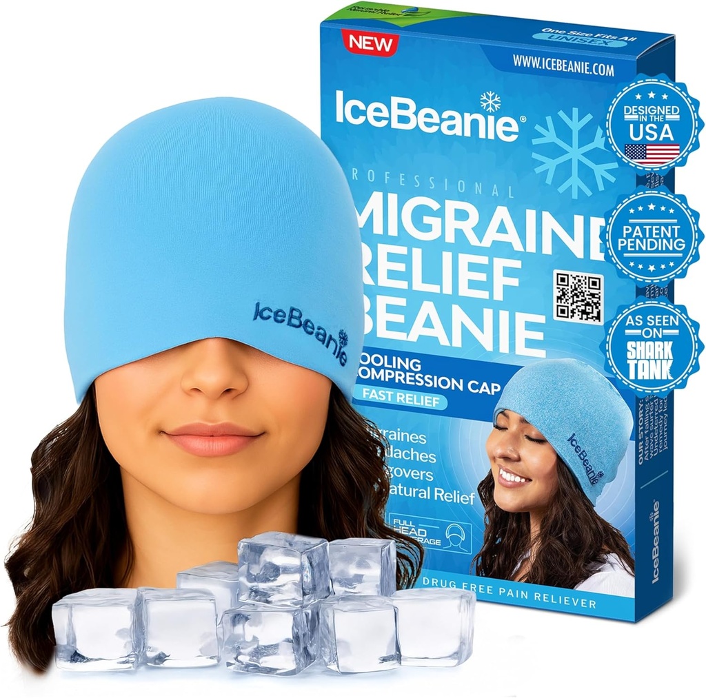 IceBeanie Migraine Relief Cap, As Seen on Shark Tank, Soft & Stretchy Gel Tension Heache Relief Cap, Extended Cooling Hangover Ice Hat, Odorless Head Wrap Ice Pack, Главоболие Migraine Mask