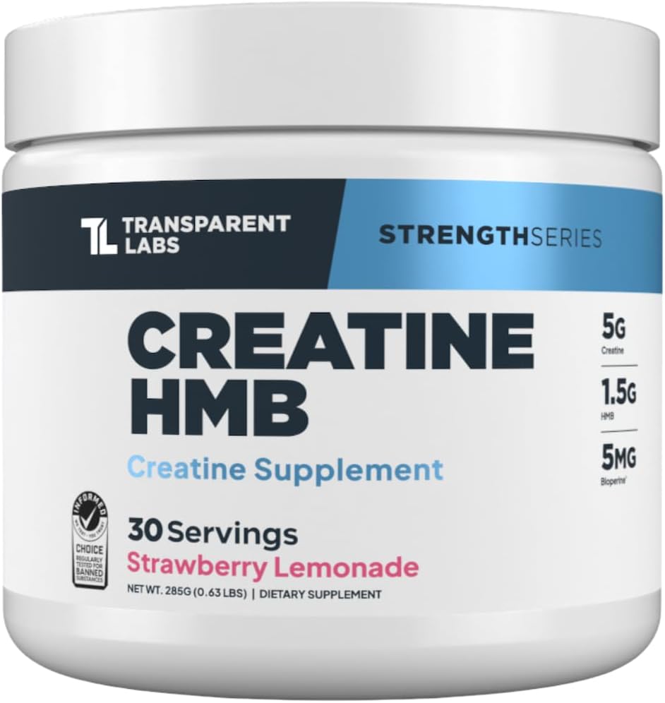 Transparante Labs Creatine HMB - Creatine Monohydraat poeder met HMB voor spiergroei, verhoogde sterkte, verbeterde energie-output en verbeterde atletische prestaties - 30 porties, aardbei limonade