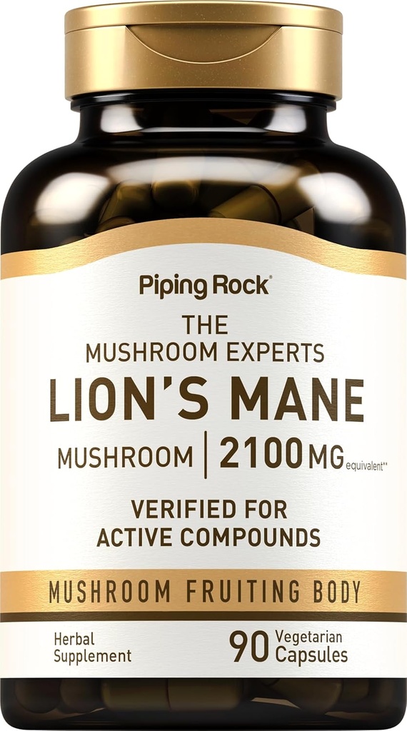 Piping Rock Lions Mane suplementaris Capsules bis 2100mg 90 Countushruting Cong for Myen i Dones Herici Erinaces ping Vegetarian, No-GMO, Gluen Free