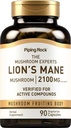 Piping Rock Lions Mane Supplement Capsules | 2100 mg | 90 Kont | Mushroom Meyvesi Erkekler ve Kadınlar için Vücut Takibi | Hericium Erinaceus | Vegetarian, Non-GMO, Gluten Free