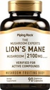 Piping Rock Lions Mane Supplement Capsules | 90 Count | with Black Pepper | Mushroom Fruiting Body Extract | Hericium Erinaceus | Vegetarian, Non-GMO, Gluten Free