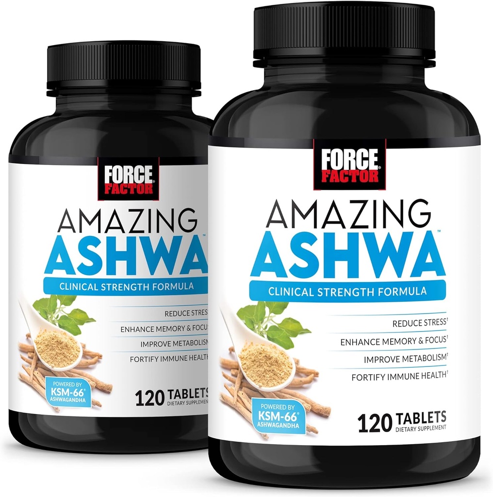 Força un factor increïble Ashwa, KSM-66 Ashwagandha suplementari per a l'ajuda de Stress, Focus, memòria, suport d'Imne, amb vitamines, Mines i antixidants, Cortissols suplementaris per a les dones, 240 taules (2-Pck)