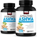 Force Factor Amazing Ashwa, KSM-66 Ashwagandha osagarria Stress Relief, Focus, Memory, Immune Support, Bitaminak, Mineralak eta Antioxidatzaileak, emakumeentzako osagarriak, 240 Tablets (2-Pack)