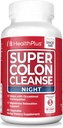 Health Plus Super Colon Cleanse Night Formula Digestive Support : Relief de constipation pour réduire le gonflement avec les probiotiques et la racine valériane pour le sommeil.Plus d'un nettoyant, 60 capsules