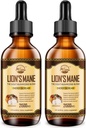 Lions Mane suplemento vivo da natureza, Lions Mushroom líquido Extract Drops, 8 Cogumelos Complexo para Sistema Imune, Memória, Focus Boost, Suplemento Mushroom com Mane do leão, Cordyceps, Reishi, Vegan, 2 Pack