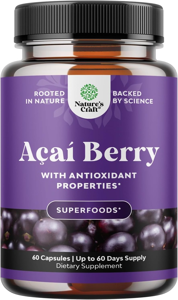 Natures Craft Acai Berry Antioksidant Dukung Wheight Loss Suplemen Perempuan dan Pria - Vitamin Antioksidant Formula Support Immune System dan Boost Energy Cognitive Health - 60 Servings