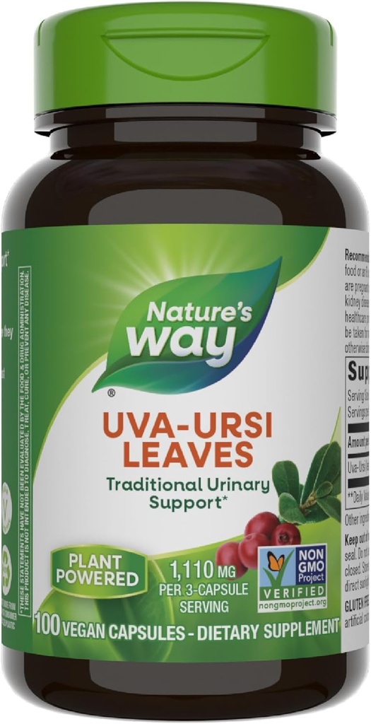 Naturens sätt Uva Ursi lämnar, traditionell urinvägsstöd*, 110 mg per 3-Capsule Servering, icke-GMO-projekt Verifierat, Herbal Dietary Supplement, Gluten Free, 100 Vegan Capsules (Packaging May Vary)