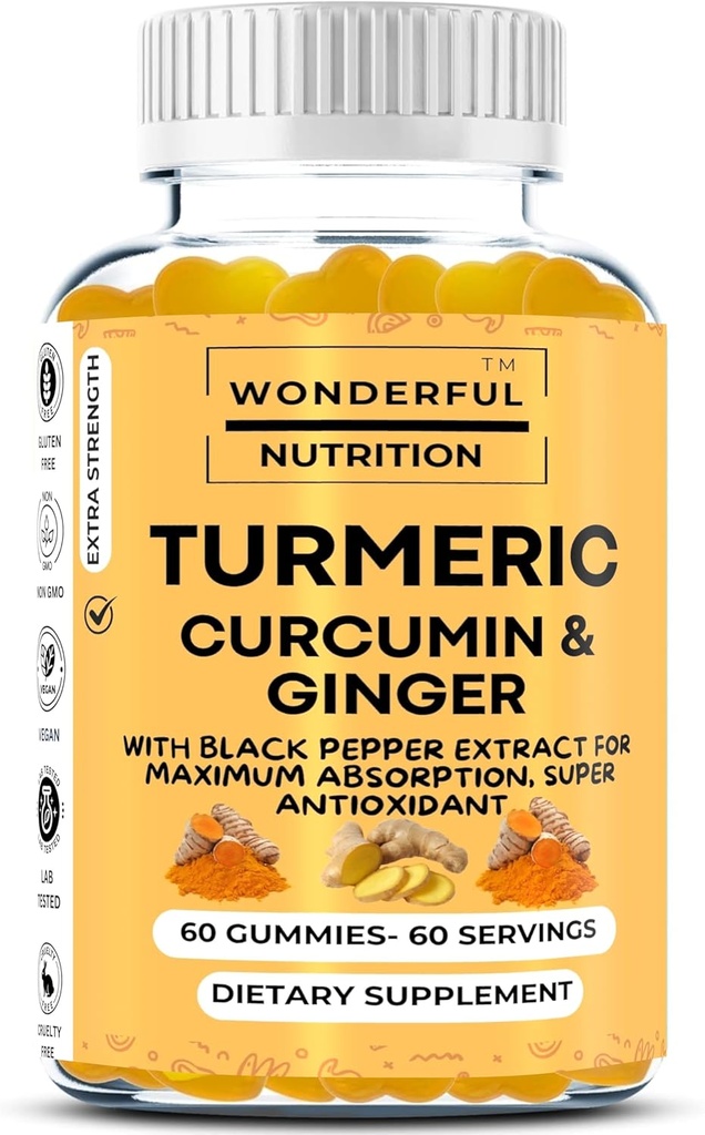 Verhoog uw wellness reis Kurkuma, Curcumin en Ginger Gummies: Een Superfood supplement verrijkt met Black Pepper Extract - 60 Gummies