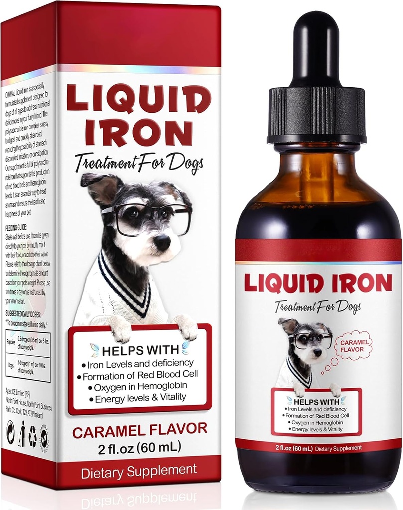 Tirada de ferro per als gossos, lliquid Iron suplementaris per a la implementació dels gossos Anemia, Salut Promots, millores en el nivell d'Enrys i Lethargy - Matries Doges - 60 ml/Cara Flavor