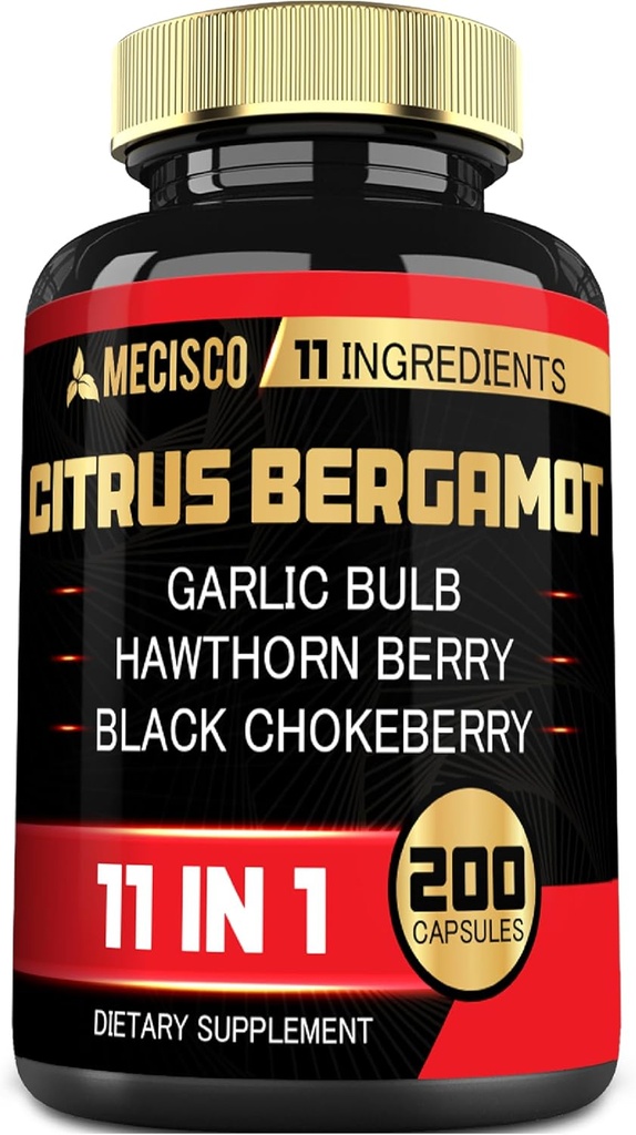 11in1 Citrus Bergamot Supplement 1000mg з оливковим листом, Hawthorn Berry, Гугул, часник та багато іншого - Підтримка імунітету, системи кровообігу та загального здоров'я - 200 капсули