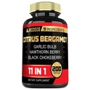 Mecisco 11in1 Citrus Bergamot Supplement 1000mg with Olive Leaf, Hawthorn Berry, Guggul, Garlic, and More - Support Immunity, Circulatory System & Overall Health - 200 Capsules