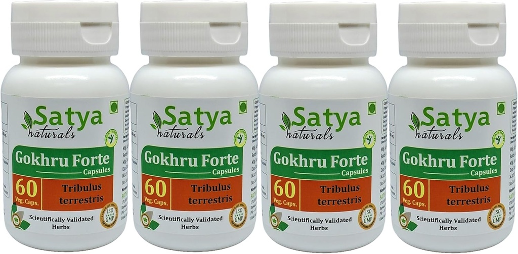 Gokhru Forte Capsule 500 mg. 60 Veg. Kapsle 124; Gokharu (Tribulus Terrestris) Extrakční kapsle pro muže a ženy 124; Ayurvedic Bylinné doplňky / Remedies 124; 10: 1 Forte (4 Lahve 60 Kapsle)
