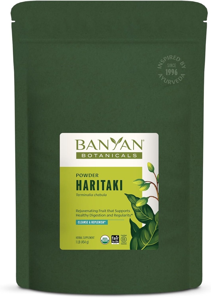 Banyan Botanicals Hariki Powder Òrgia Terminal Organic Chebula Ayurvedic Digestion suplementari que dóna suport a la neteja suau de l'any 1 lb. ppyn-GOStainment Source Ceratified just per al comerç de la vida