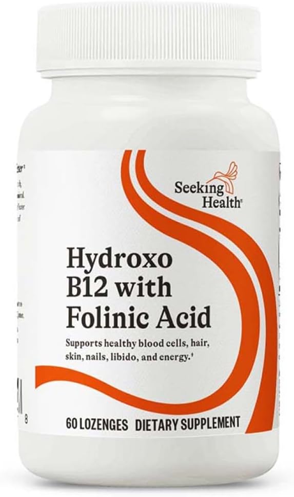 Recherche santé Hydroxo B12 avec acide folinique - Supplément avec forme non méthylée de folate - Complexe vitamine B12 pour le soutien de la santé cardiaque - 60 Lozenges