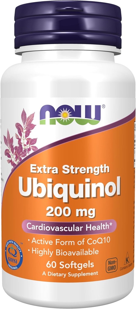 Ara suplementaris, Ubiquinol 200 mg, alta bioovaillitat (el formulari actiu de CoQ10), 60 Softgelis