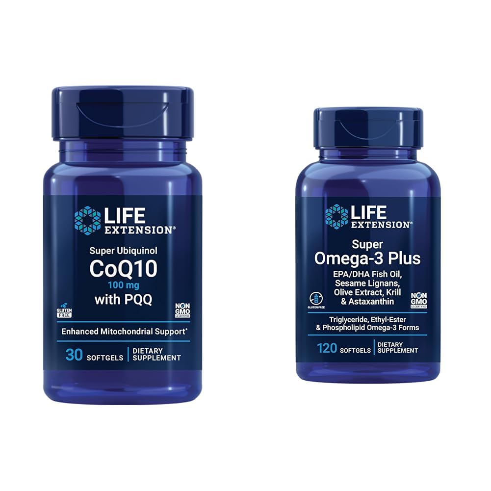 Life Extension Super Ubiquinol CoQ10 with PQQ, CoQ10, PQQ & Super Omega-3 Plus EPA/DHA Fish Oil, Sesame Lignans
