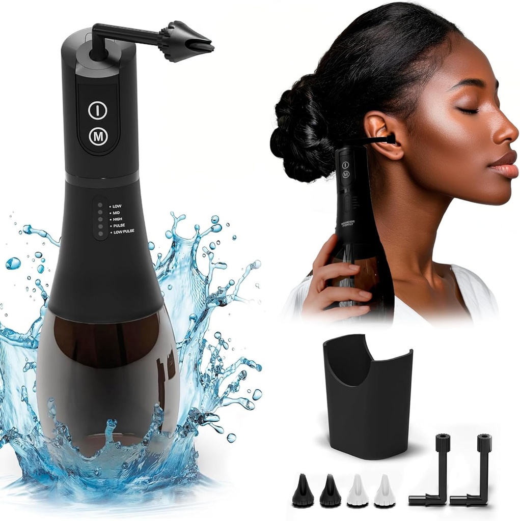 Ear Wax kentzea Kit FSA HSA HSA Eligible and Ear Cleaning Kit - 5 Presio Modes, Timer - Safe & Easy to Use - Ear Irrigation Kit 4 toberak, garbiketa arroa, kablea, biltegiratze poltsa - IPX7 Earwax kentzea