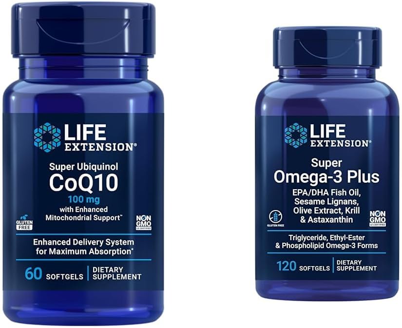 Phần mở rộng siêu Ubiquinol CoQ10 với sự hỗ trợ tăng cường của Mitoconrial & Super Omega-3 Plus EPA/DHA Fish Oil, Sesame Lignans, Olive Extotion, Krill & Asta