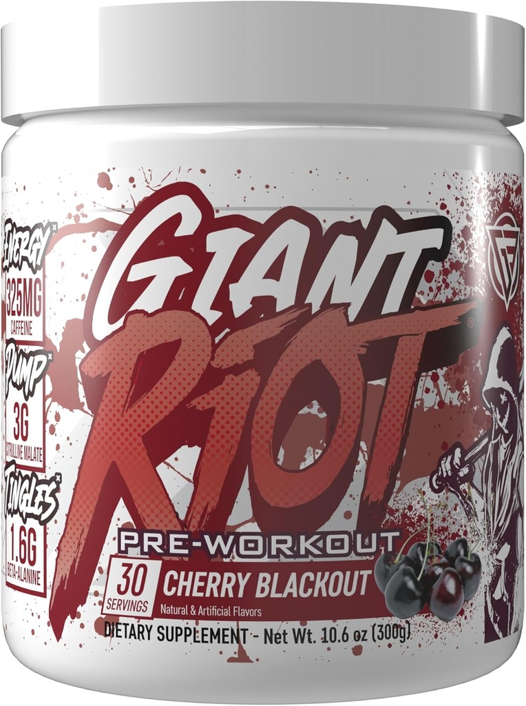 Gigante Riot pré-treino em pó (30 Servings, Cherry Blackout)