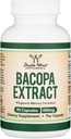 Bacopa Monnieri Capsule 20% Bacosides 450mg, 90 Count (Non-GMO, Gluten Free) Extracto de Brahmi (Suplemento de memoria para a saúde cerebral, foco e función cognitiva) por Double Wood