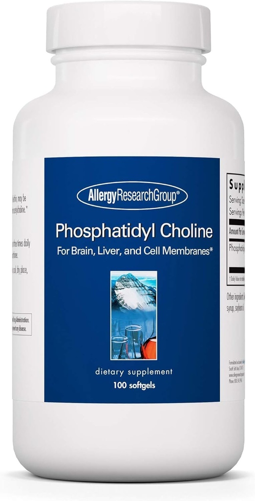 Allergy Research Group Phosphadityl Choline - Phosphaditylcholine Supplements for Brain and Liver Health, Soy Lecithin Extract for Focus and Memory, 385mg Per Capsule - 100 Softgels