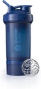 BlenderBottle Shaker Bottle with Pill Organizer and Storage for Protein Powder ProStak System, 22-Ounce, Navy