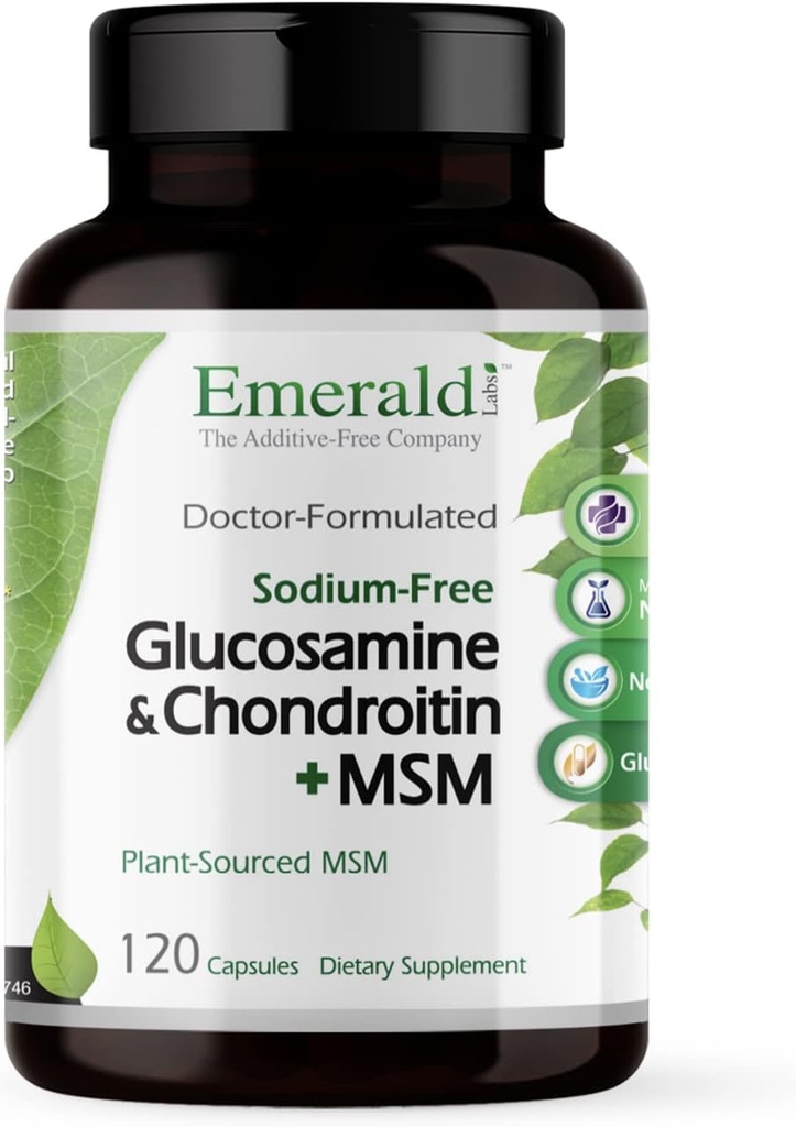 Emerald Labs Glucosamine & Chondroitin con MSM - Saúde ósea e suplemento conxunto de saúde - Gluten-Free - 120 cápsulas (30-Day Supply)