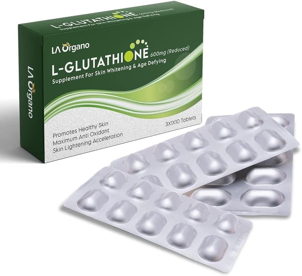L Comprimidos de glutationa para pele saudável, brilhante e radiante para homens e mulheres com vitamina C Pack de 1 (30 comprimidos)