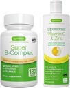 Super B-Complex + Liposomal Vitamin C 1000mg & Zinc Vegan Bundle, Methylated Sustained Release B Complex & High Absorption Liquid Immune Support Complex, di Igennus