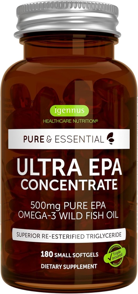 Igennus Ultra Pure Omega-3 EPA 500mg, 高度集中的IFOS认证野生鱼油,高级rTG Triglyceride Form, Non-GMO, 180 小软胶