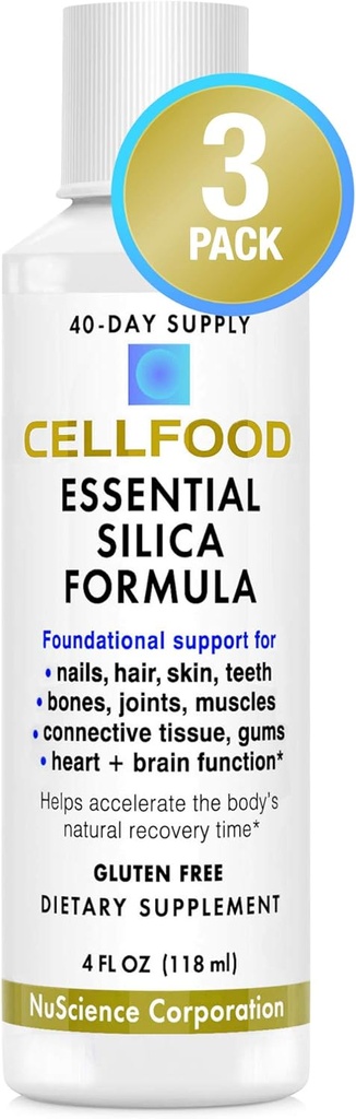 Cellfood Essential Silica Anti-Aging Formula - 4 fl oz, 3 Pack - Supports Healthy Bones, Joints, Hair, Skin, Nails, Teeth & Gums - Easy to Absorb - Gluten & Thiaminase Free, Non-GMO - 120-Day Supply