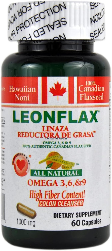 LEONFLAX, 100% Authentic Canadian Flax Seed, Digestive Health, 60 Kapsül, Şüşə