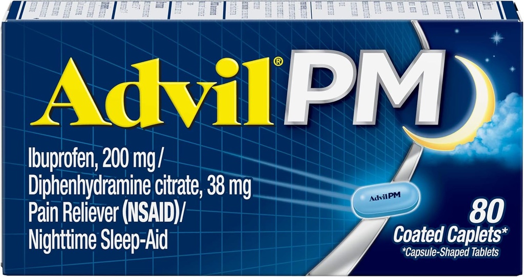 Advil Page Reliver and Nighttime Aidation, leep leep chance with Ibuprorfen for Hine evation and Diphenydamine Citrate for a sleep - 80 เคานต์ (Pack of 2)