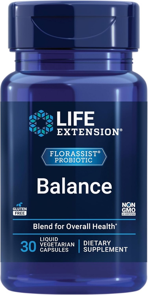 FLORASSIST 生命延长平衡 Probiotic - 7 Strains 15亿 CPUS - 男女的Probiotics 补充 - 消化性健康支持 - Once Daily, Non-GMO, Vegetarian - 30 Capsules